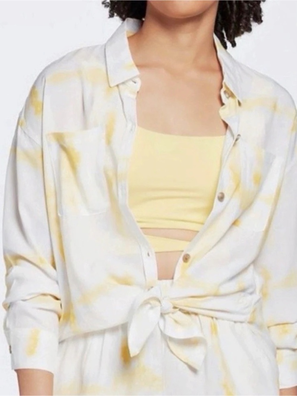 Calia Abstract Button Down Shirt in White & Yellow Medium